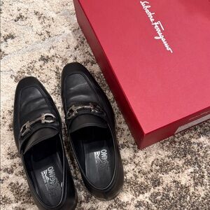 Salvatore Ferragamo Black Leather Slip-On Loafers